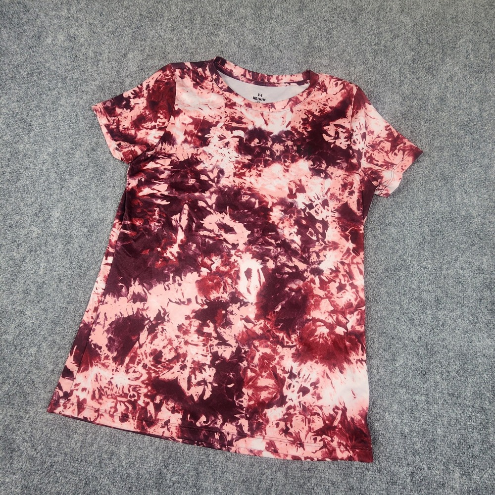 Under Armour Womens Medium‎ HeatGear Tie Dye Short Sleeve Athletic T-Shirt Red